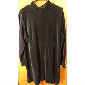 Black mock neck velvet dress